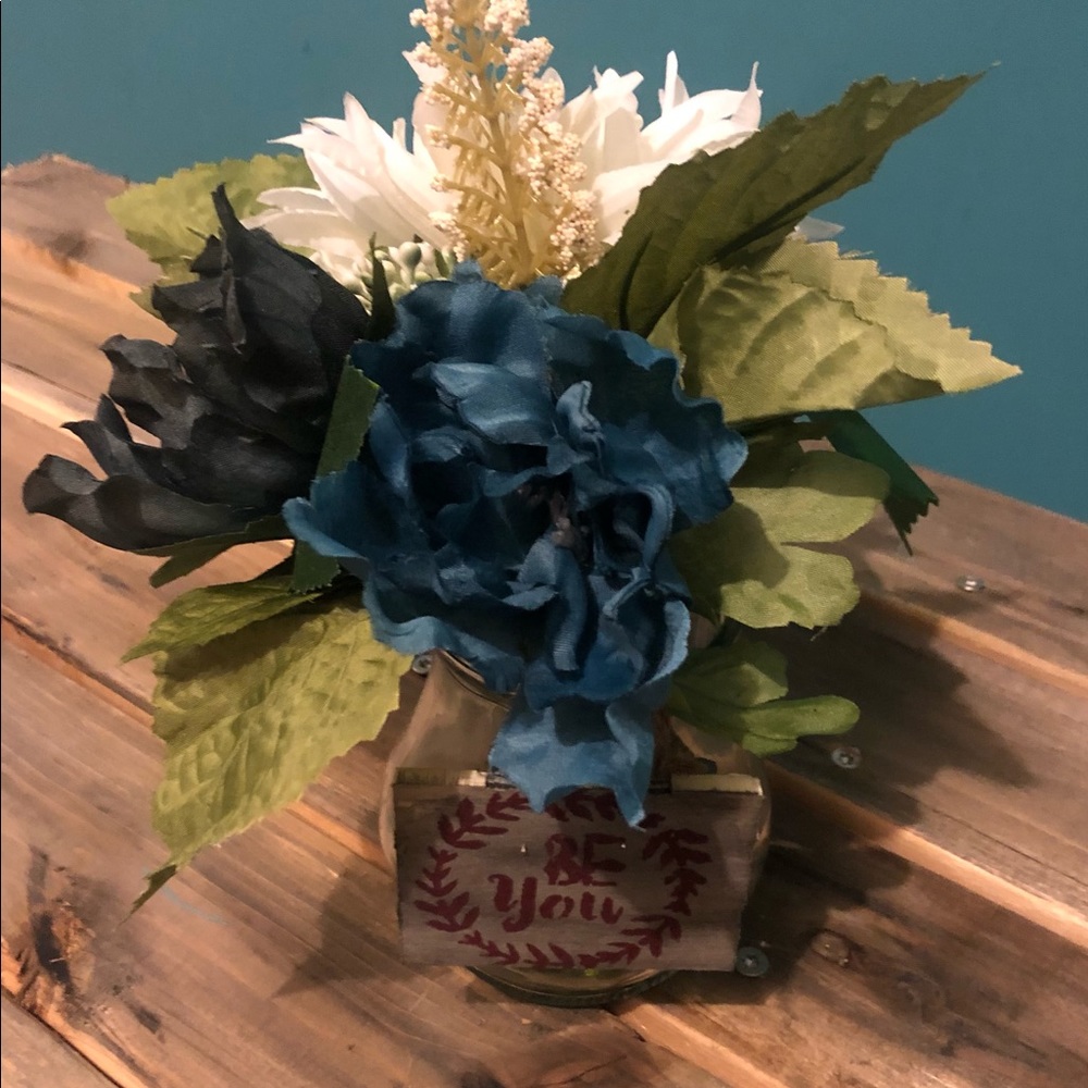 Small Glass Vase with faux flowers